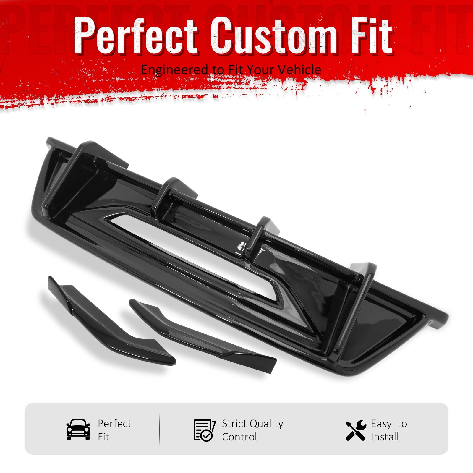 2024-2026 Ford Mustang Eco& GT Rear Diffuser + Aprons Gloss Black ABS