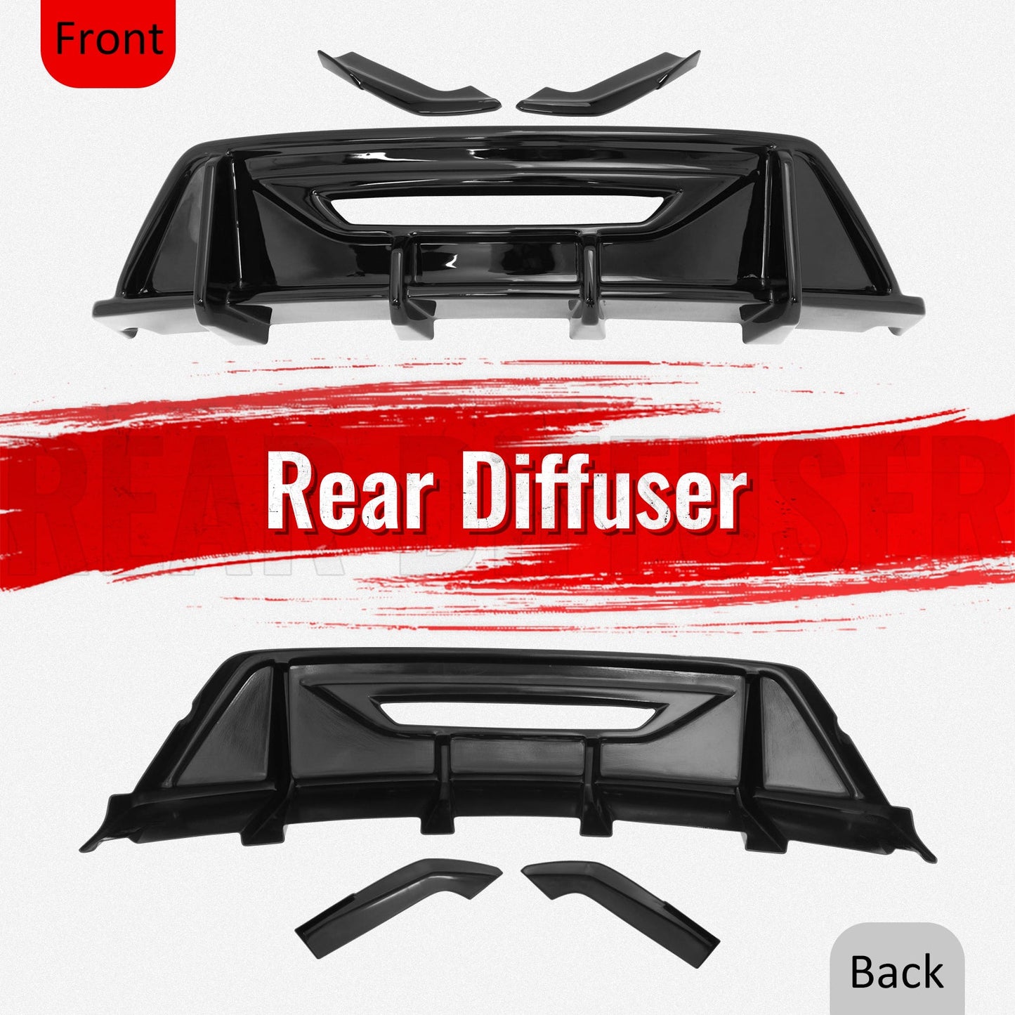 2024-2026 Ford Mustang Eco& GT Rear Diffuser + Aprons Gloss Black ABS