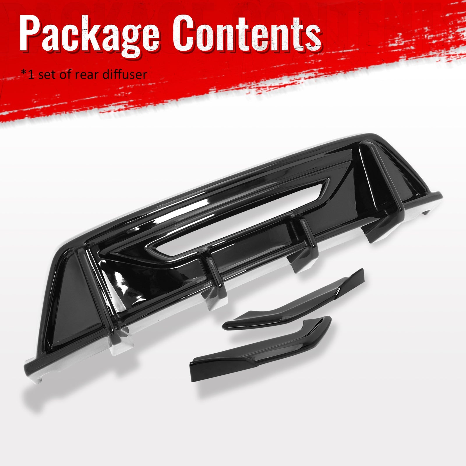 2024-2026 Ford Mustang Eco& GT Rear Diffuser + Aprons Gloss Black ABS