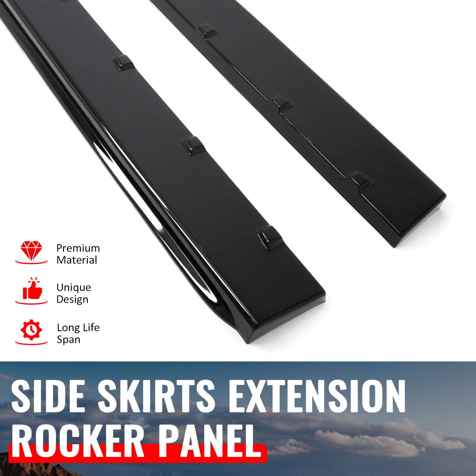 2024-2026 Ford Mustang R Style Gloss Black Side Skirts Panel ABS Pair
