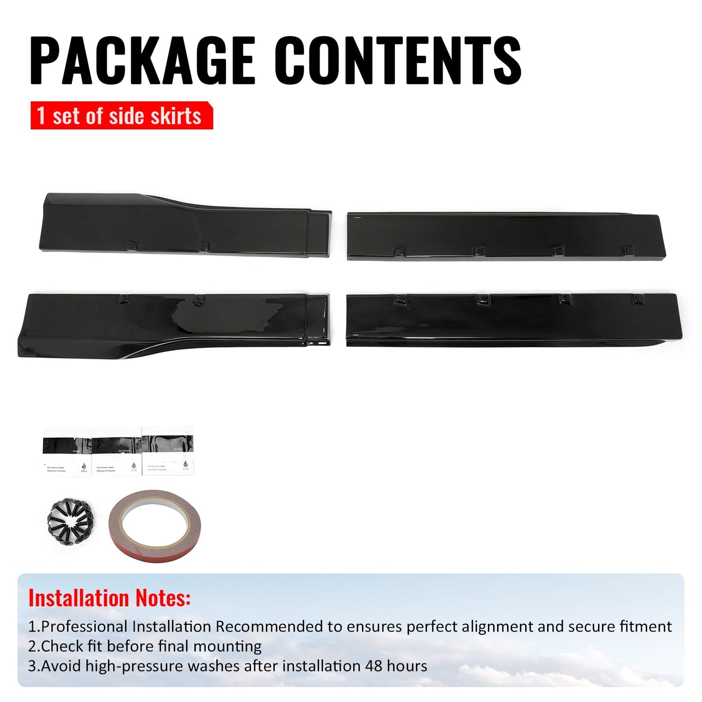 2024-2026 Ford Mustang R Style Gloss Black Side Skirts Panel ABS Pair