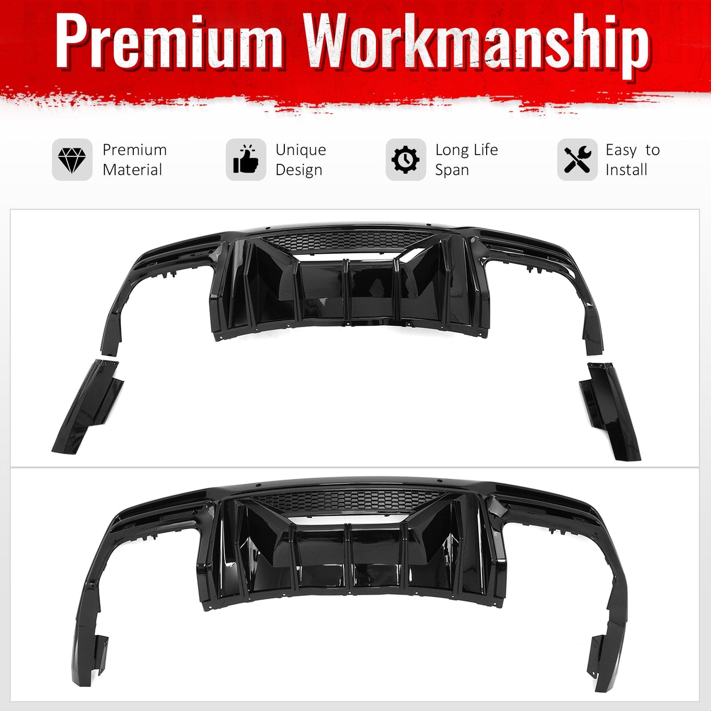 24-26 Mustang Dark Horse Rear Diffuser Speed Style Gloss Black