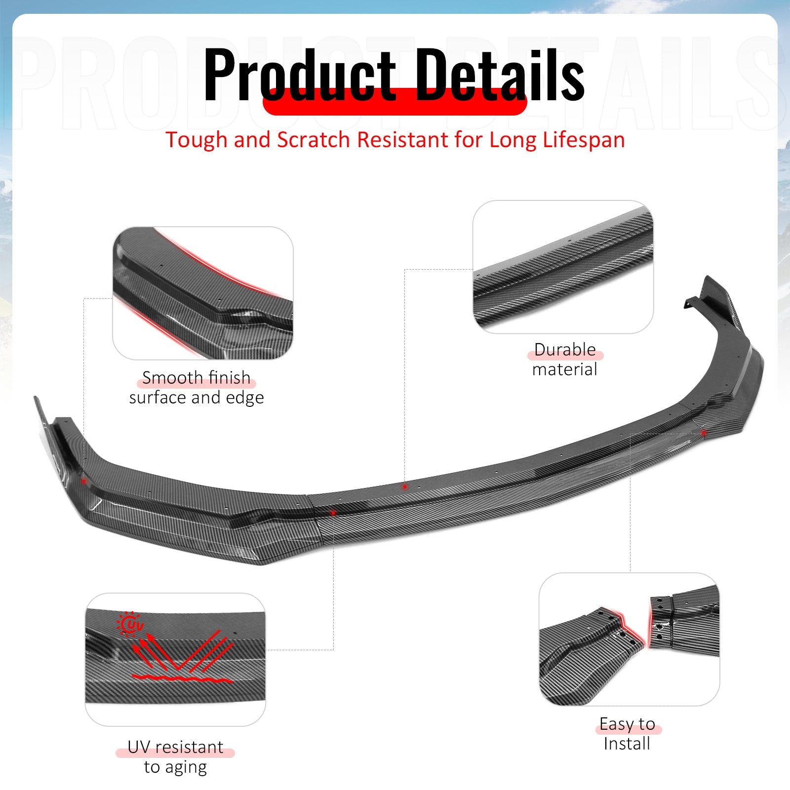 2024-2026 Ford Mustang Front Bumper Lip 3PC Carbon Fiber Print Spoiler