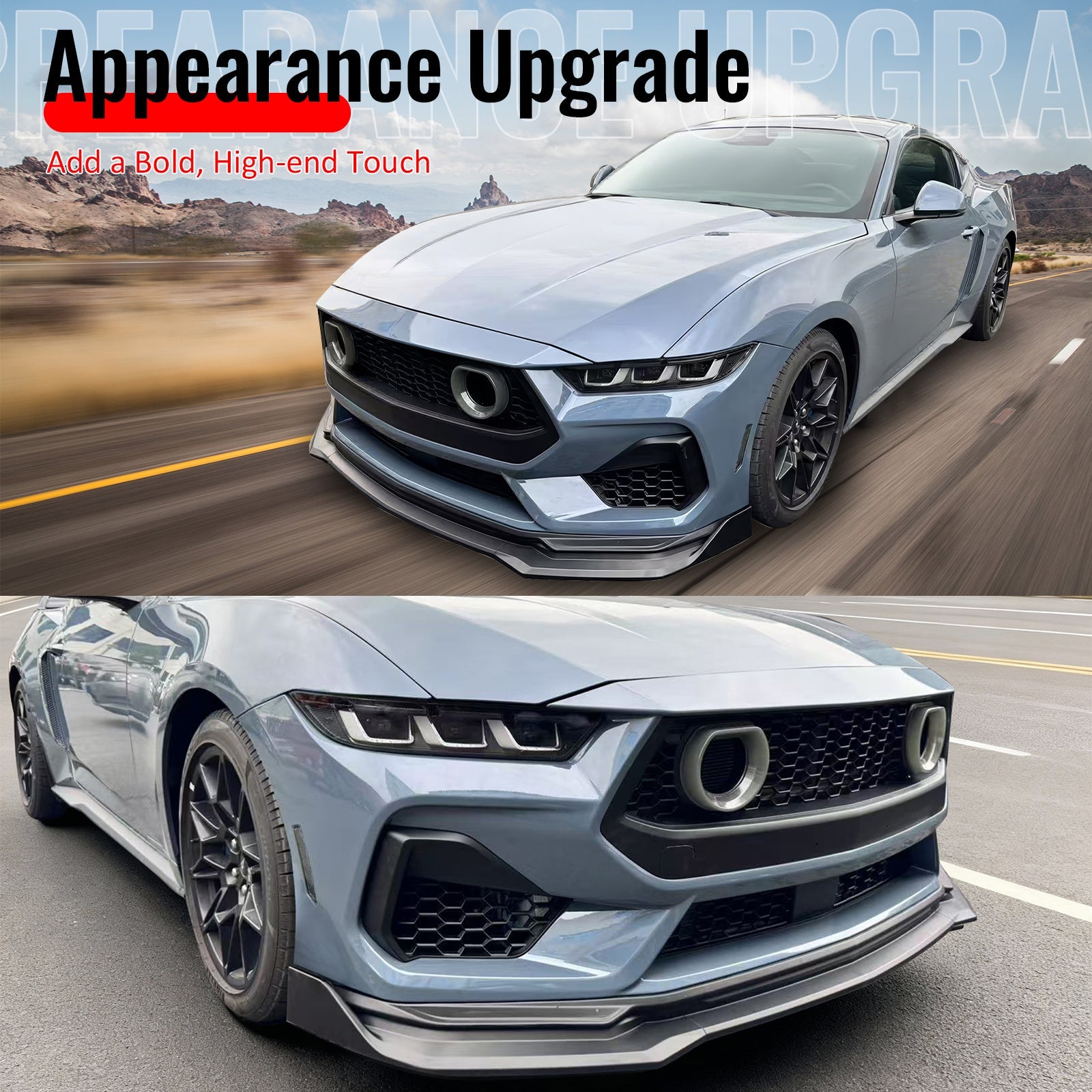 2024-2026 Ford Mustang Front Bumper Lip 3PC Carbon Fiber Print Spoiler