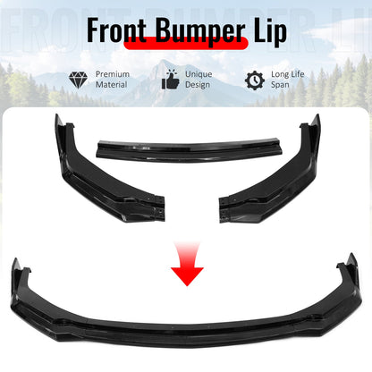 2024-2026 Ford Mustang Front Bumper Lip 3PC Gloss Black ABS Spoiler