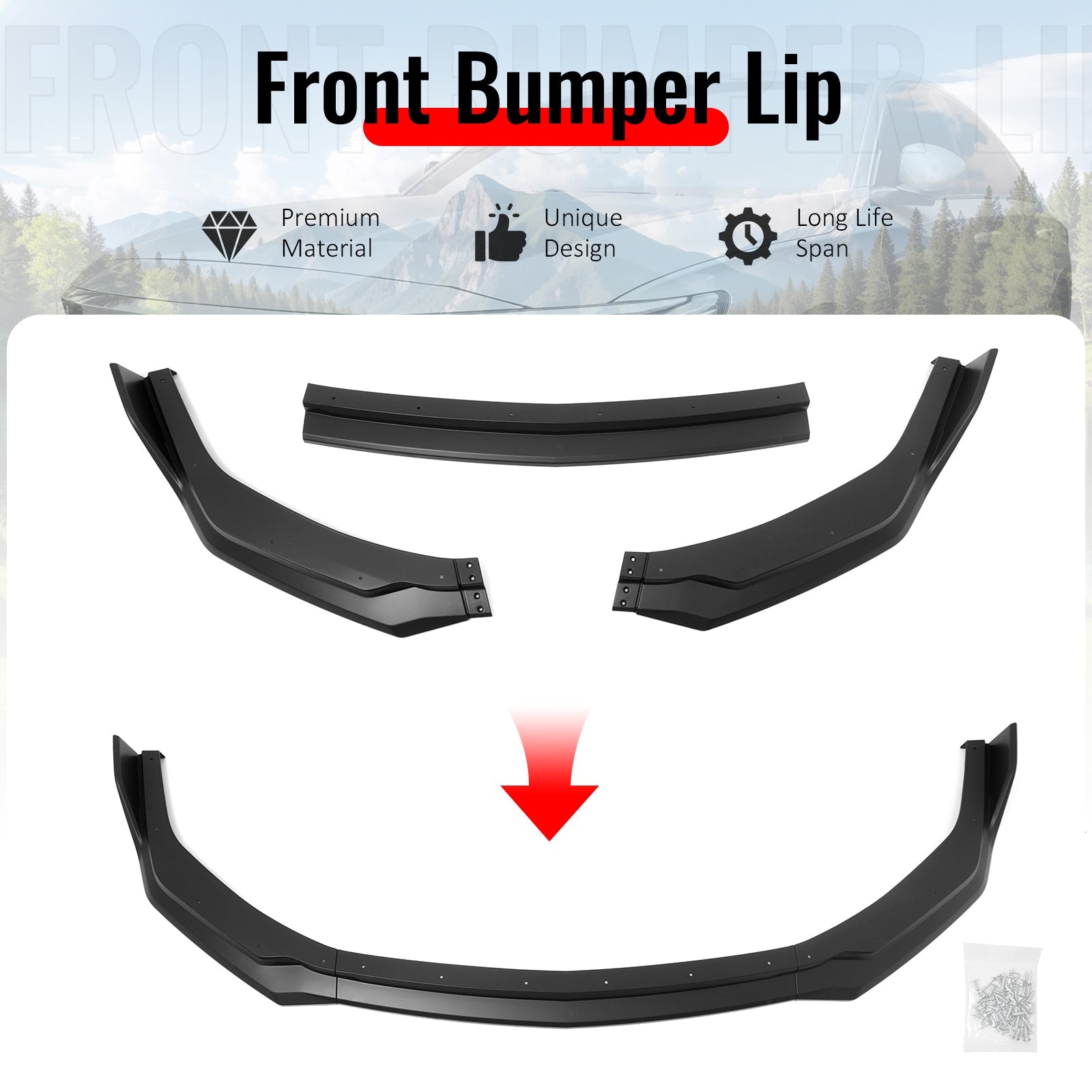 2024-2026 Ford Mustang Front Bumper Lip 3PC Spoiler