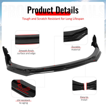 2024-2026 Ford Mustang Front Bumper Lip 5PC Gloss Black ABS Spoiler