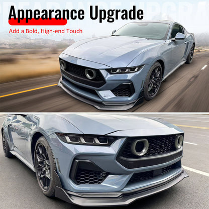 2024-2026 Ford Mustang Front Bumper Lip 5PC Gloss Black ABS Spoiler