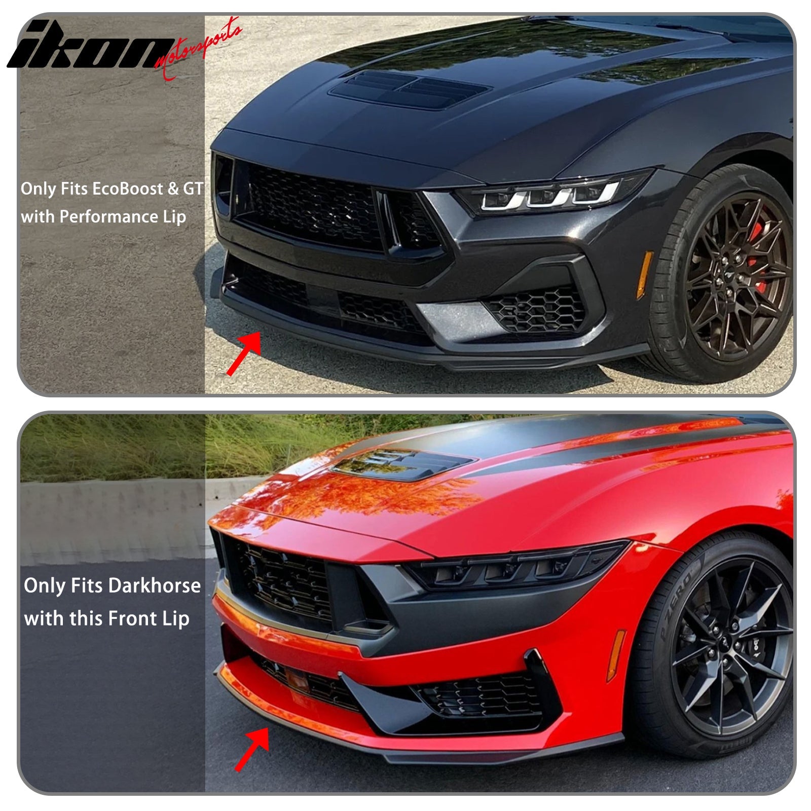 2024-2026 Ford Mustang Front Bumper Lip 5PC Gloss Black ABS Spoiler