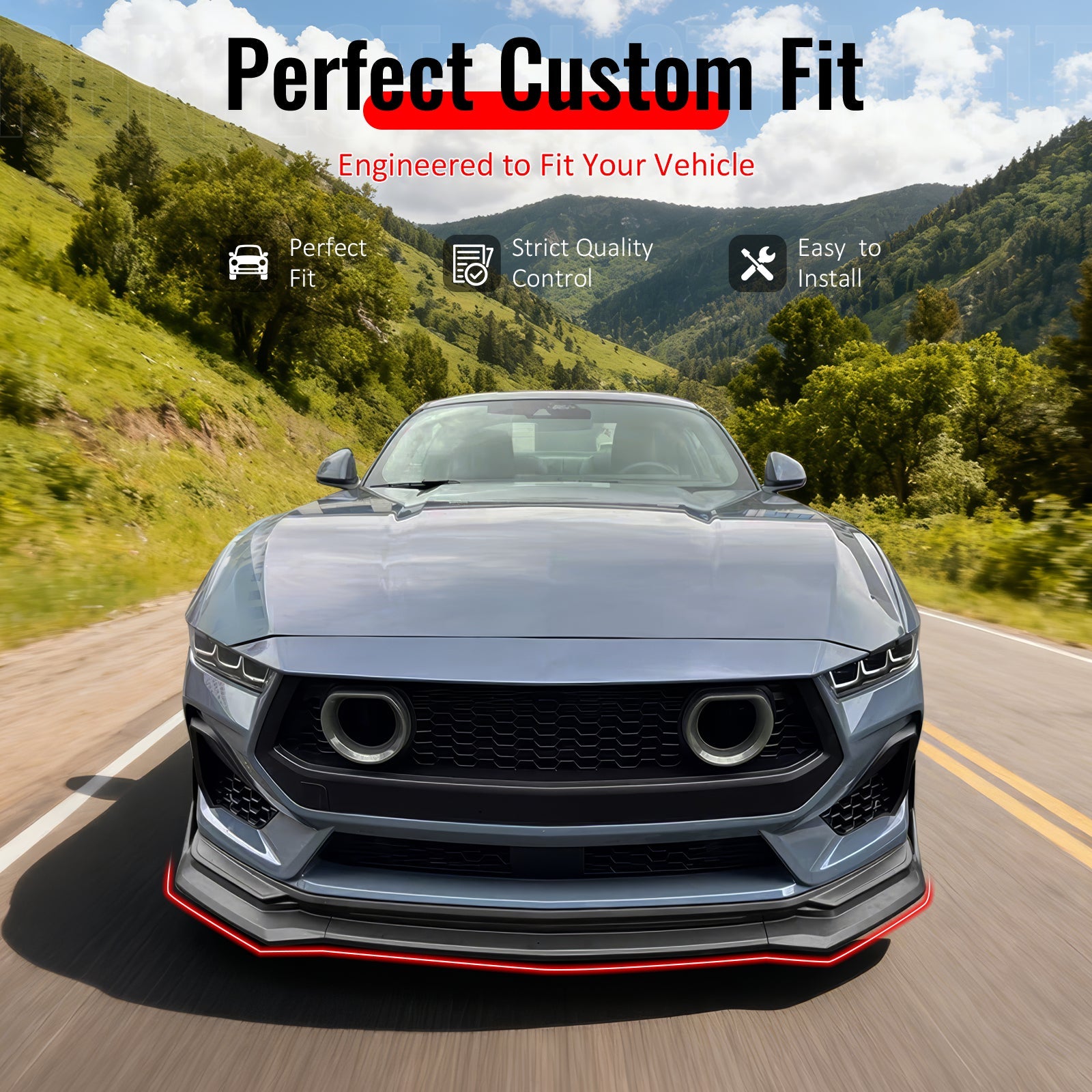 2024-2026 Ford Mustang Front Bumper Lip 5PC Spoiler