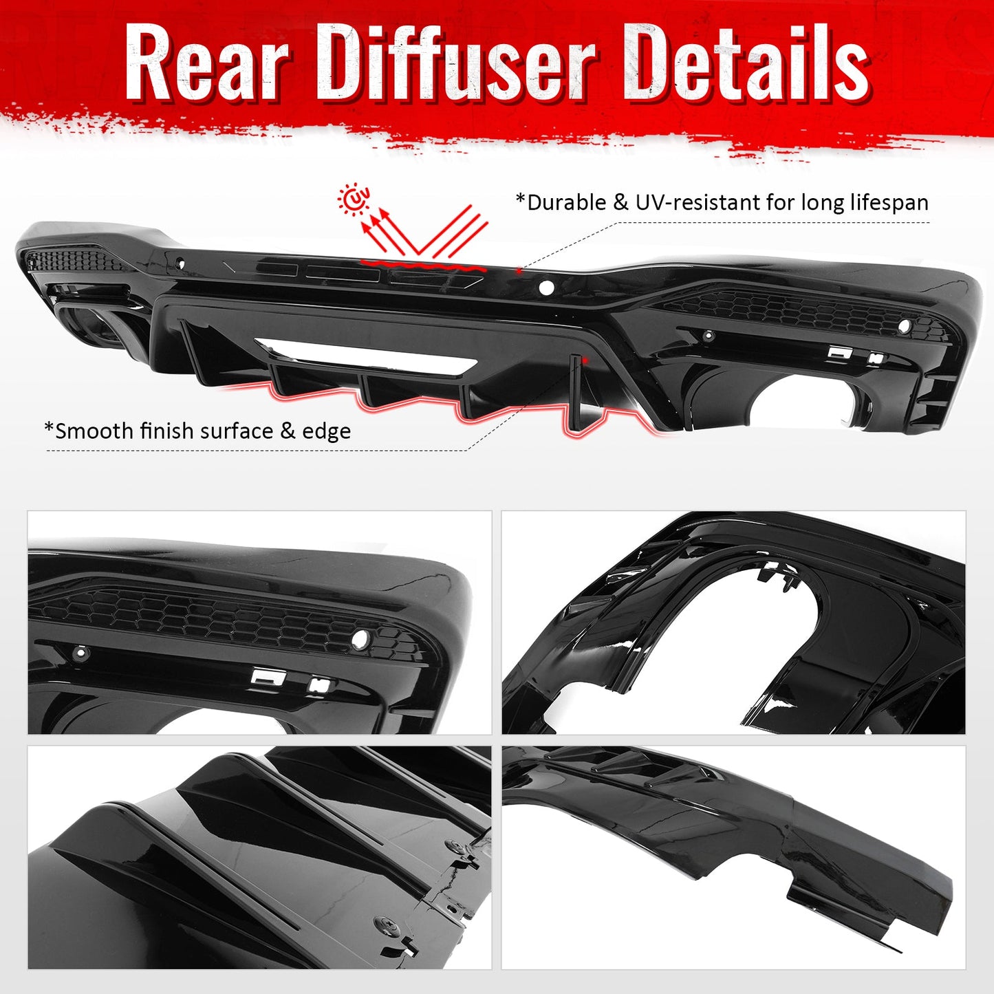 2024-2026 Ford Mustang Rear Diffuser Rock Style Gloss Black