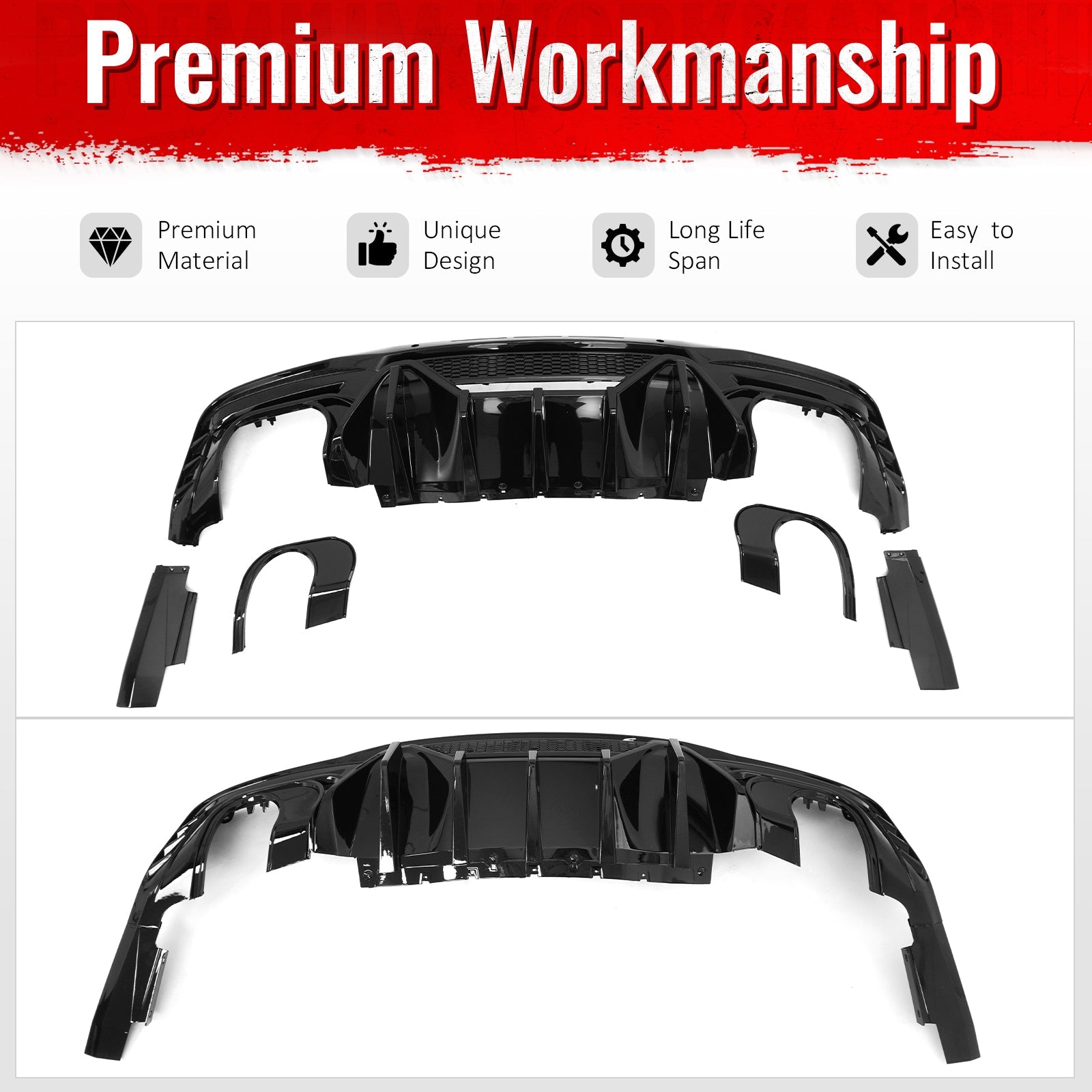 2024-2026 Ford Mustang Rear Diffuser Speed Style Gloss Black