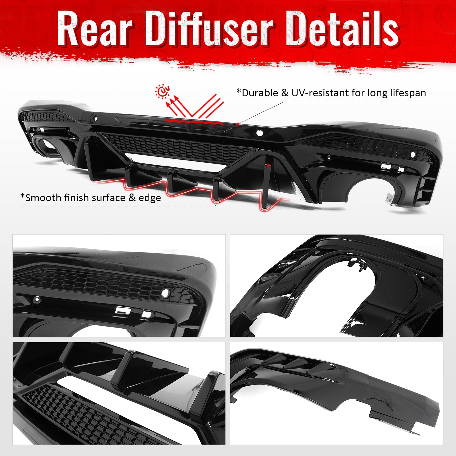2024-2026 Ford Mustang Rear Diffuser Speed Style Gloss Black