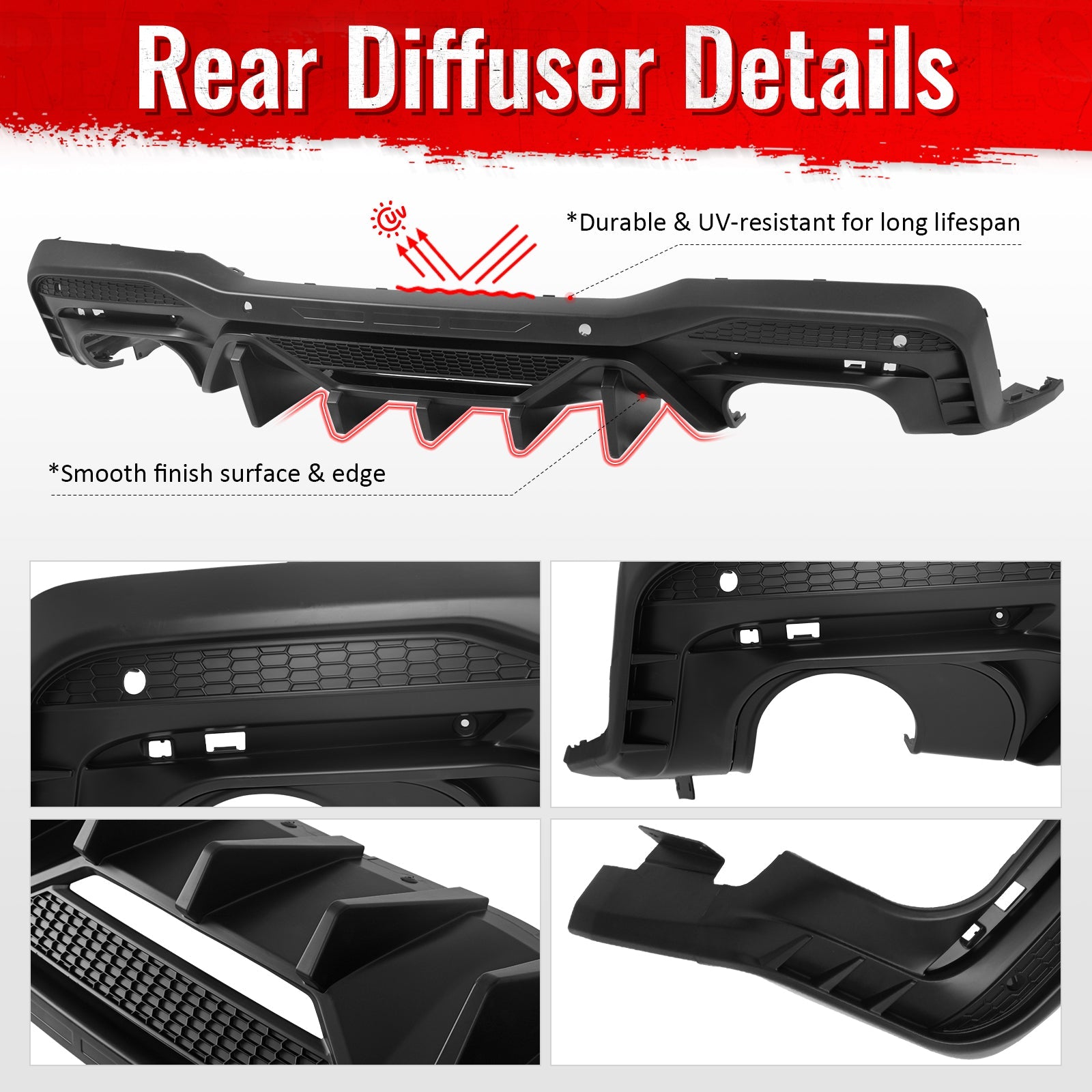 2024-2026 Ford Mustang Rear Diffuser Speed Style Matte Black