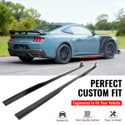 2024-2026 Ford Mustang Side Skirt GT500 Style Rocker Panel Gloss Black