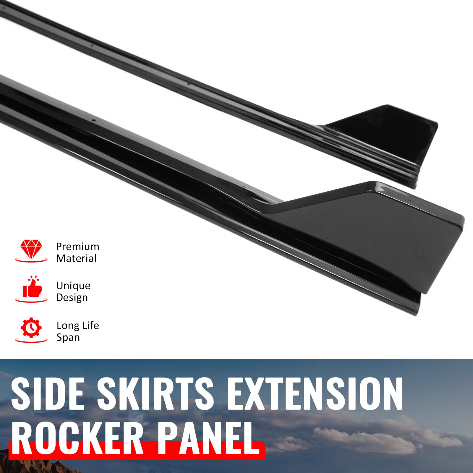 2024-2026 Ford Mustang Side Skirt GT500 Style Rocker Panel Gloss Black