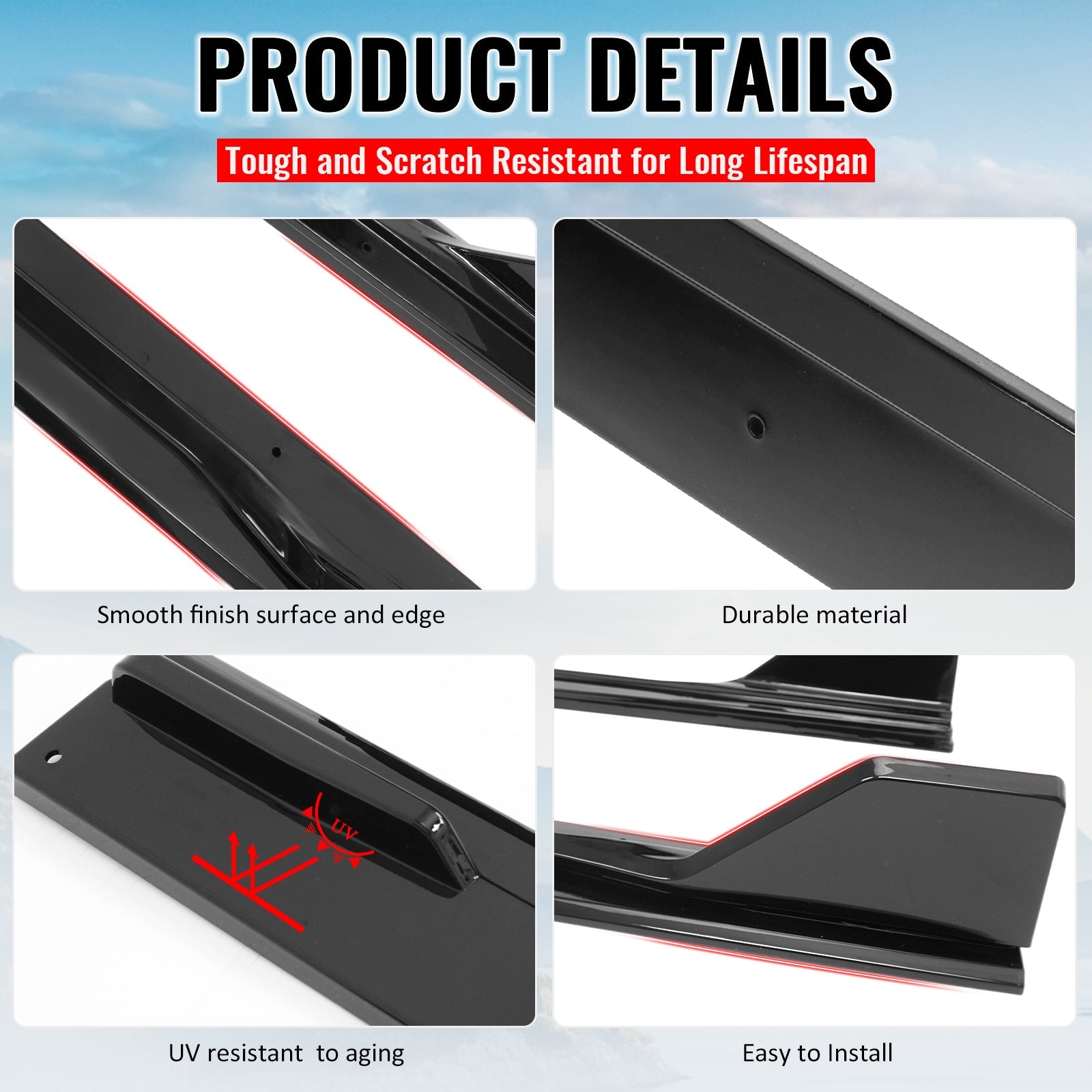 2024-2026 Ford Mustang Side Skirt GT500 Style Rocker Panel Gloss Black