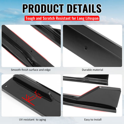 2024-2026 Ford Mustang Side Skirt GT500 Style Rocker Panel Gloss Black
