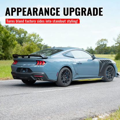 2024-2026 Ford Mustang Side Skirt GT500 Style Rocker Panel Gloss Black