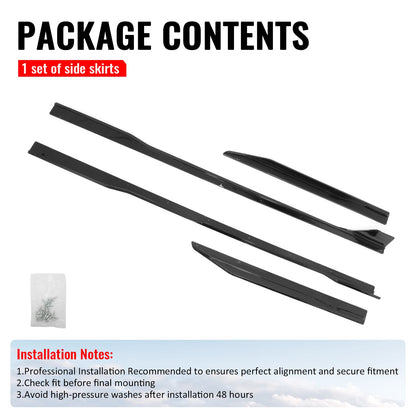 2024-2026 Ford Mustang Side Skirt GT500 Style Rocker Panel Gloss Black