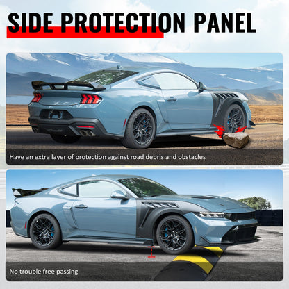2024-2026 Ford Mustang Side Skirt GT500 Style Rocker Panel Gloss Black