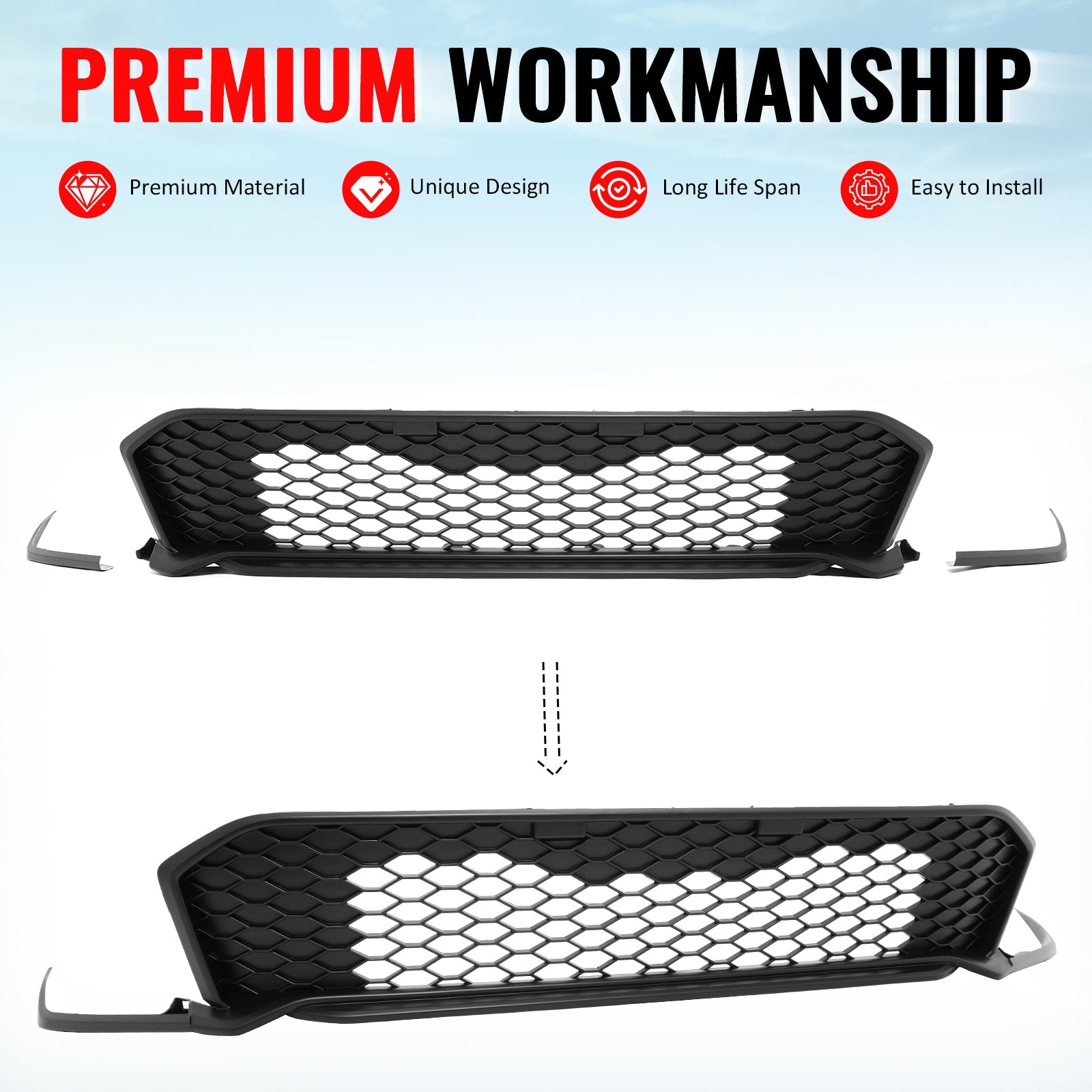 2025-2026 Honda Civic Matte Black Type R Front Bumper Lower Grille ABS