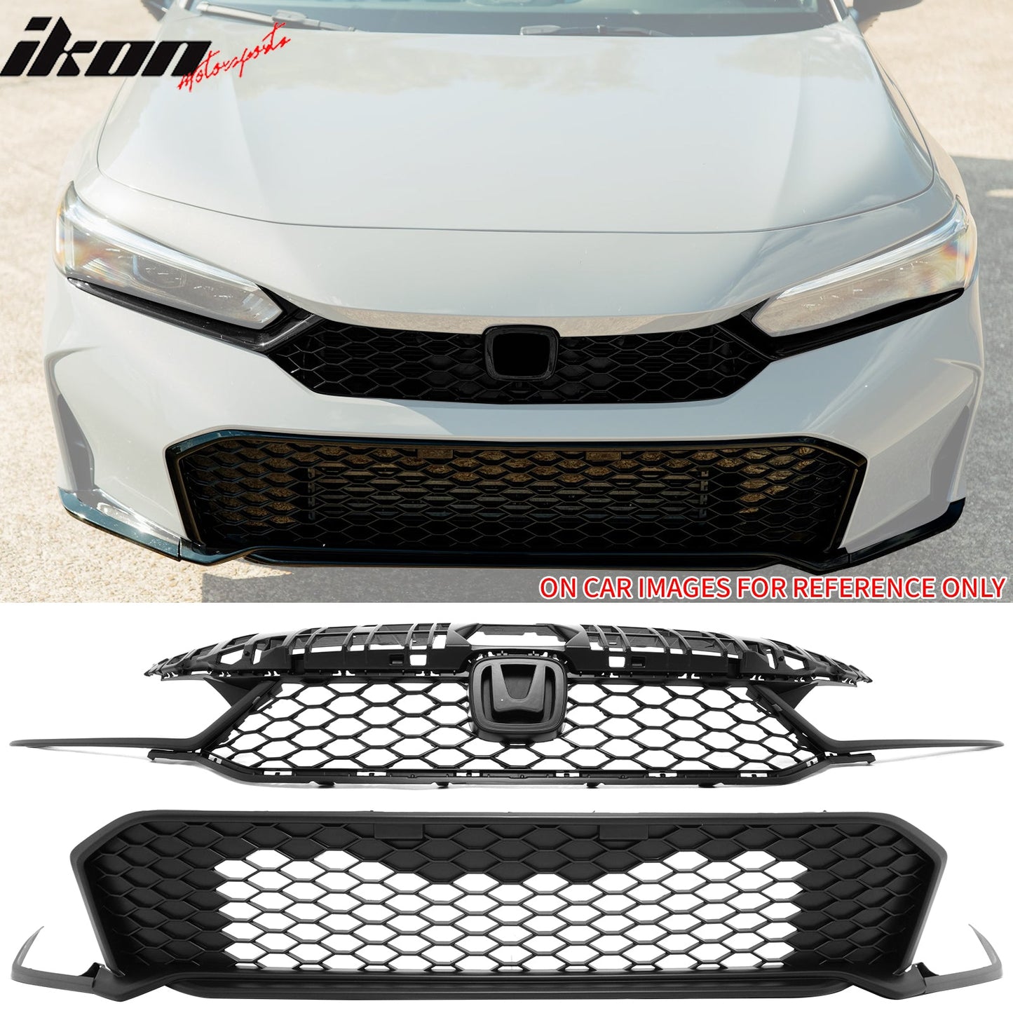 2025-2026 Honda Civic Matte Black Type R Front Lower Upper Grilles ABS