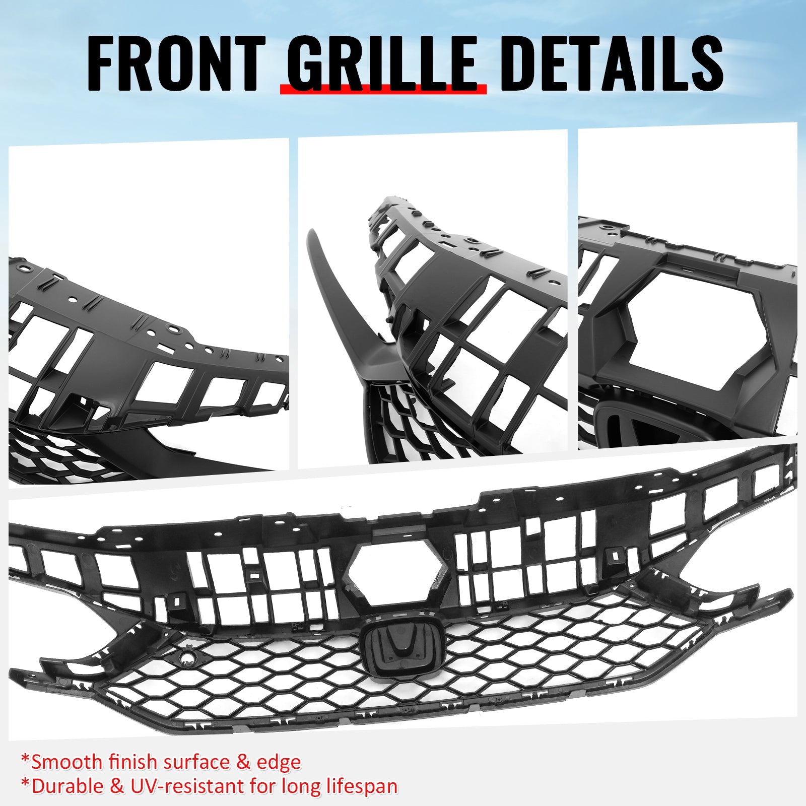 2025-2026 Honda Civic Front Bumper Upper Grille Matte Black Type R ABS