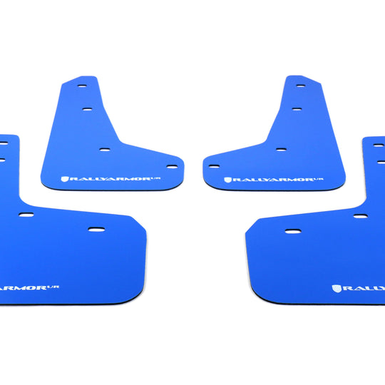 Rally Armor UR Mudflaps Nitrous Blue Urethane White Logo - 2013-2018 Ford Focus ST / 2016-2018 RS