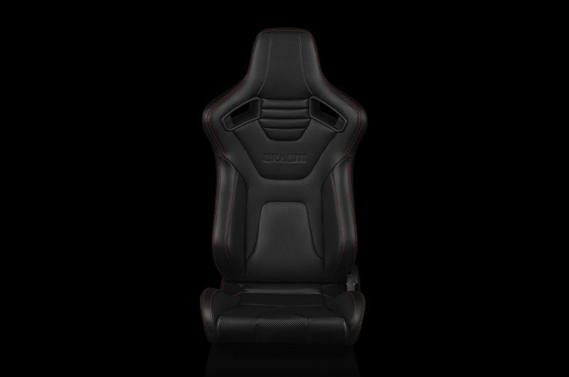 Braum Elite-X Series Sport Seats - Black Leatherette (Red Stitching) Pair - Universal