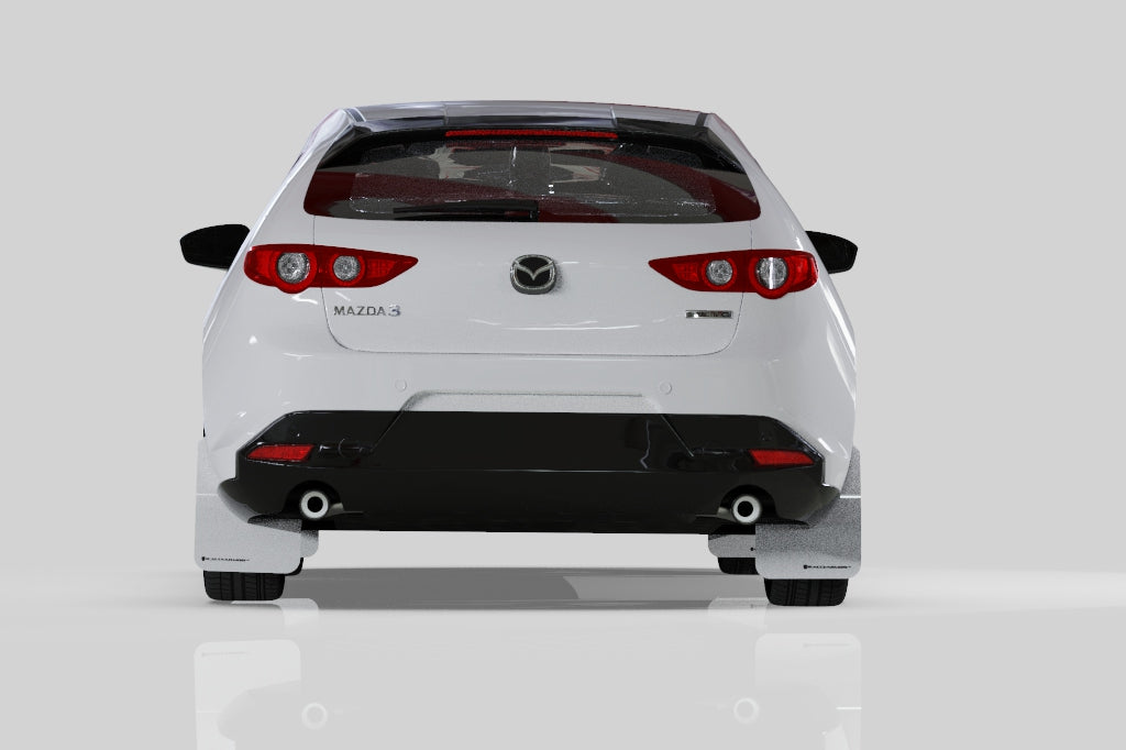 Rally Armor White UR Mud Flap w/ Black Logo - 2019-2022 Mazda 3 GT Sport Hatch