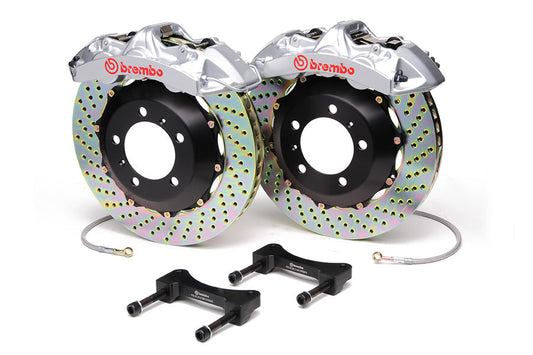 Brembo Gran Turismo 6 Piston Front Brake Kit Silver Drilled Rotors - 2003-2006 Mitsubishi Evo 8/9
