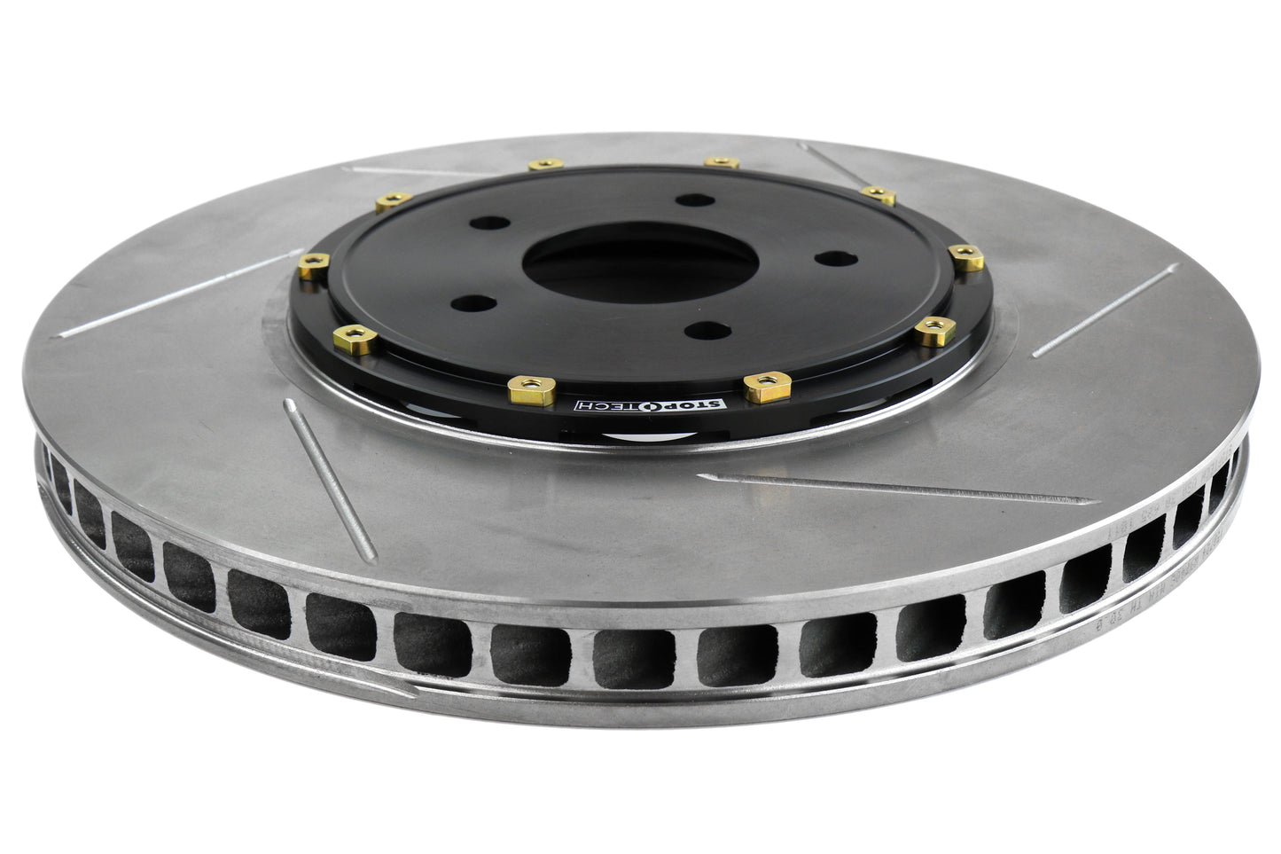 Stoptech 2 Piece AeroRotor and Hat 350x32 Slotted Front Left - 2008-2015 Mitsubishi Evo X
