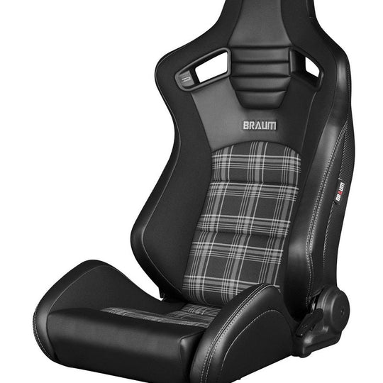 Braum Elite-S Series Sport Seats - Black & Grey Plaid (Grey Stitching) Pair - Universal