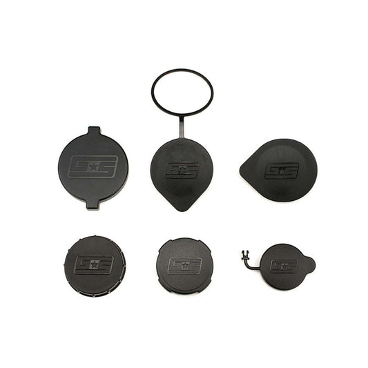 GrimmSpeed Engine Bay Reservoir Cap Set BLACK - 2002-2021 Subaru WRX/STI/FXT/OBXT/LGT