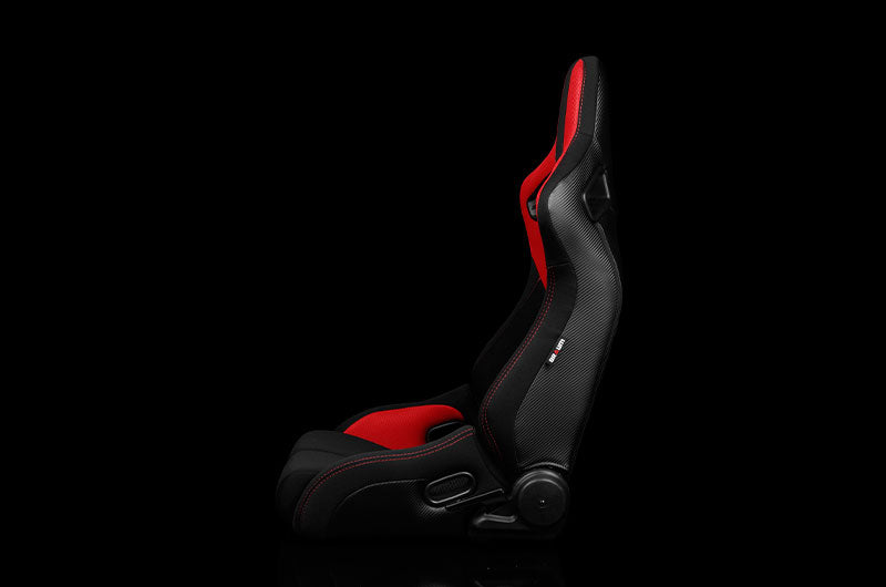 Braum Elite-R Series Sport Seats - Black and Red Polo Cloth (Red Stitching) Pair - Universal