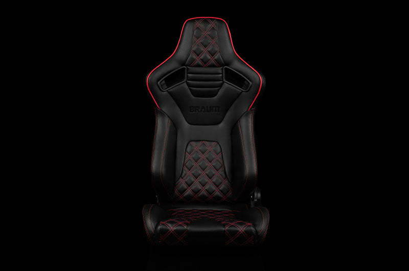 Braum Elite-X Series Sport Seats - Black Diamond (Double Red Stitching / Red Piping) Pair - Universal