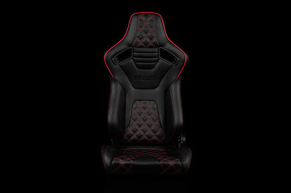 Braum Elite-X Series Sport Seats - Black Diamond (Double Red Stitching / Red Piping) Pair - Universal