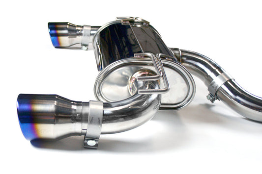 Invidia Q300 Dual Exit Cat Back Exhaust - Titanium Burnt Tips - 2008-2015 Mitsubishi Evo X