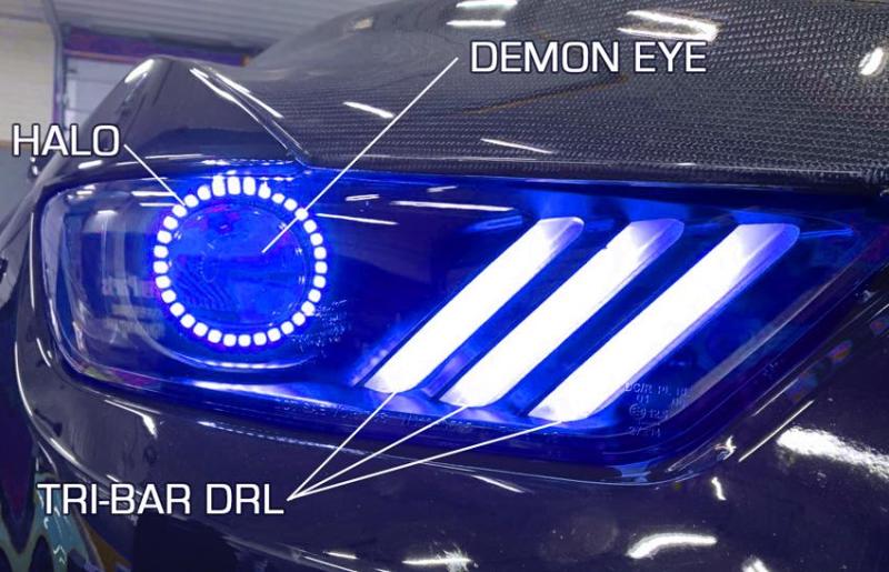 Oracle 15-17 Ford Mustang Dynamic RGB+A Pre-Assembled Headlights - Black Edition - SEE WARRANTY