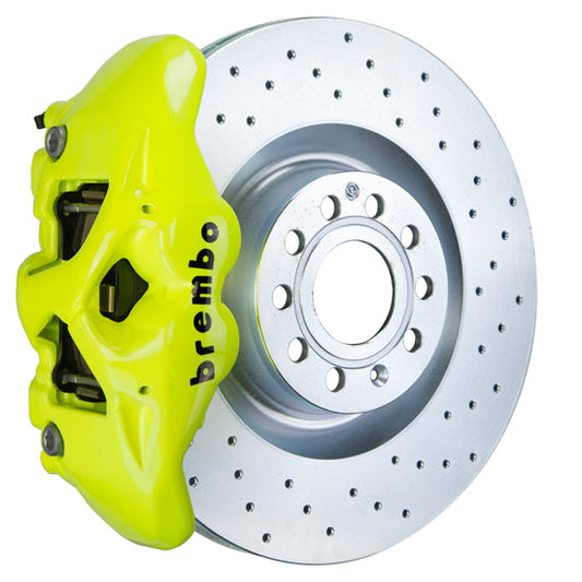 Brembo GT Systems Monobloc 4 Piston 345mm Cross Drilled Fluorescent Yellow - Volkswagen Models (inc. 2006-2009 GTI)