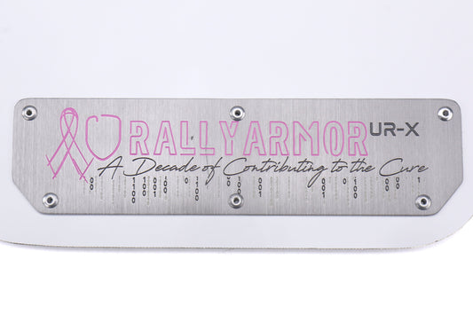 Rally Armor UR Mudflaps Breast Cancer Awarness White w/ Silver Emblem - 2015-2021 Subaru WRX / STI