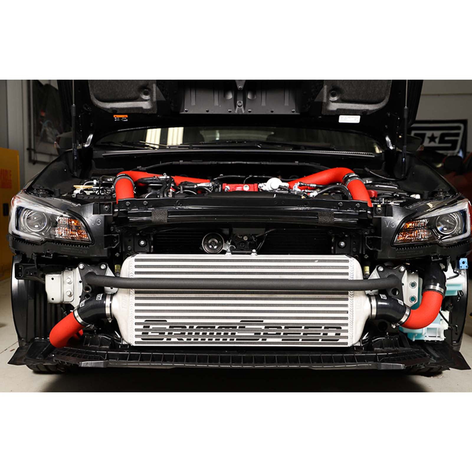 GrimmSpeed Front Mount Intercooler Kit Silver Core w/ Red Piping - 2015-2021 Subaru STI