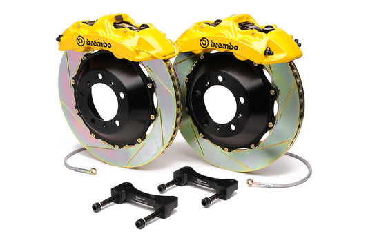 Brembo Gran Turismo 6 Piston Front Brake Kit Yellow Slotted Rotors - 2003-2006 Mitsubishi Evo 8/9