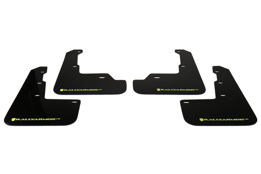 Rally Armor UR Mudflaps Black Urethane Caliper Green Logo - 2015-2024 Subaru WRX/STI
