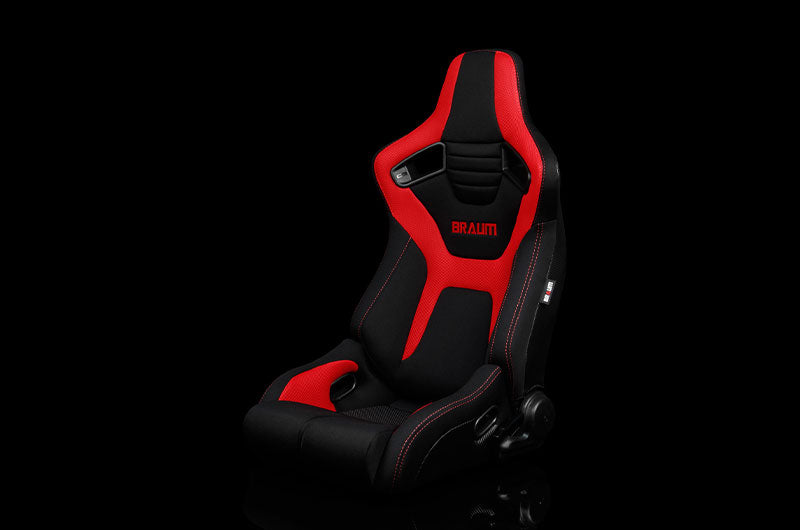 Braum Elite-R Series Sport Seats - Black and Red Polo Cloth (Red Stitching) Pair - Universal