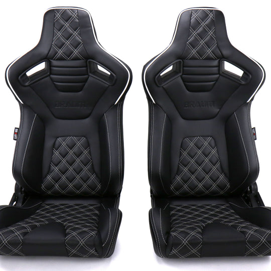 Braum Elite-X Series Racing Seats Diamond Edition White Piping Pair - Universal