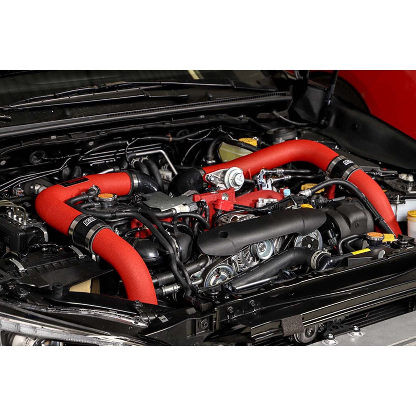 GrimmSpeed Front Mount Intercooler Kit Silver Core w/ Red Piping - 2015-2021 Subaru STI