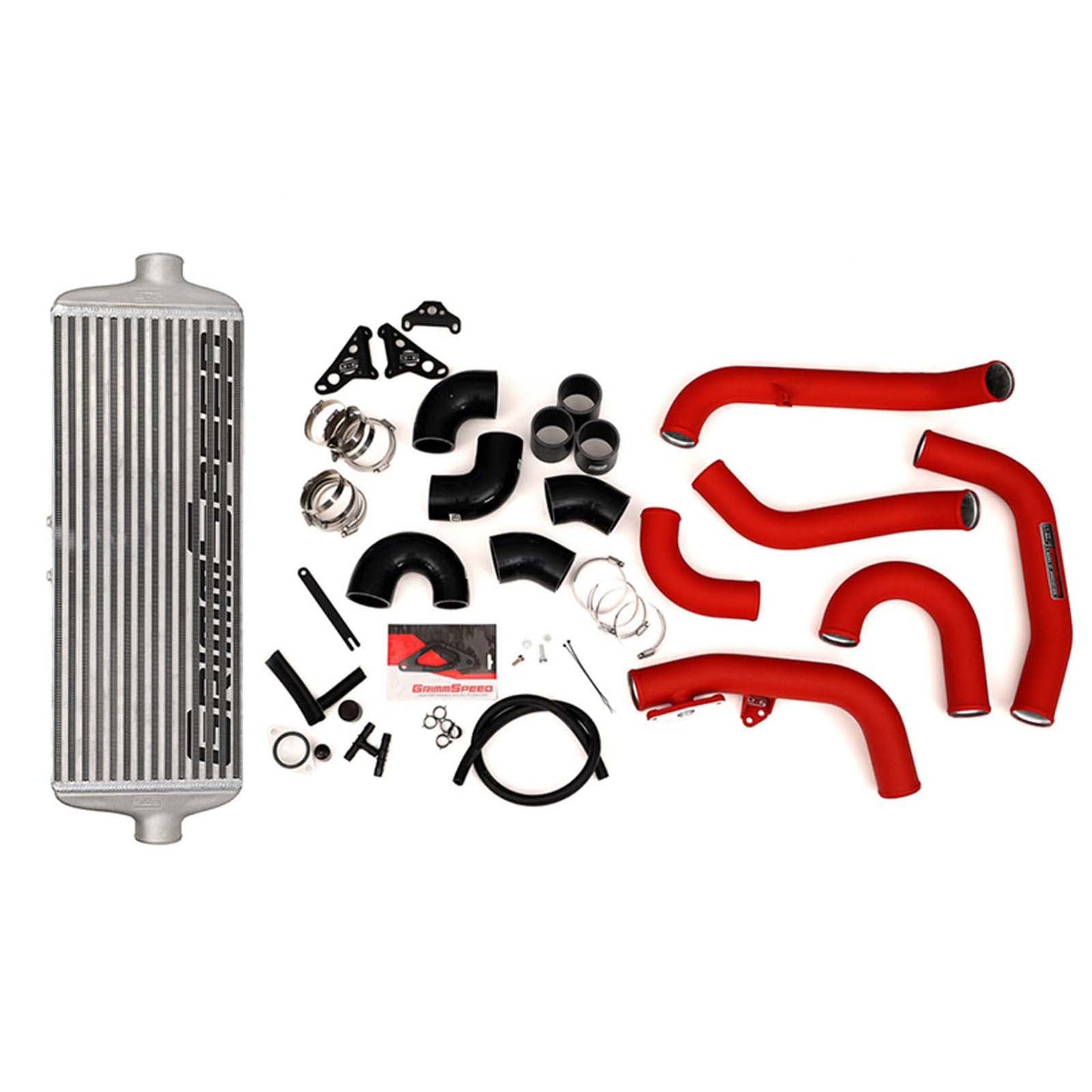 GrimmSpeed Front Mount Intercooler Kit Silver Core w/ Red Piping - 2015-2021 Subaru STI