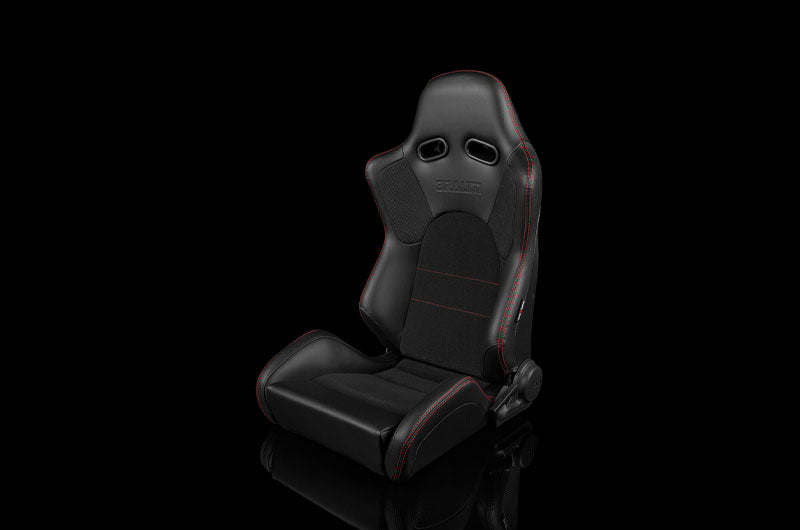 Braum Advan Series Sport Seats - Black Leatherette (Red Stitching) Pair - Universal
